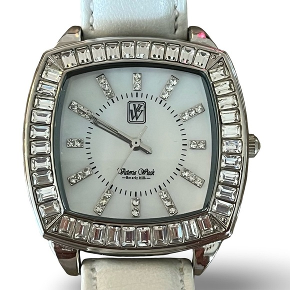 Victoria Wieck Accessories - Victorian Wieck White Leather Band Rhinestone Watch